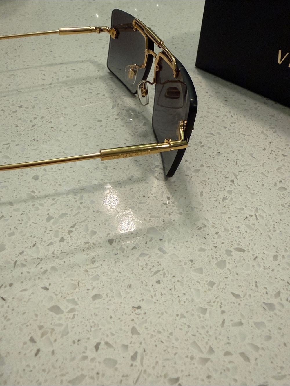 Versace Gold Frame Sunglasses with Dark Gradient Lenses and Medusa Accents - Picture 4 of 7